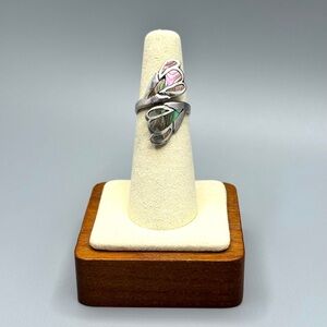 VTG Taxco 925 Sterling Silver Abalone Butterfly Wings Bypass Finger Ring